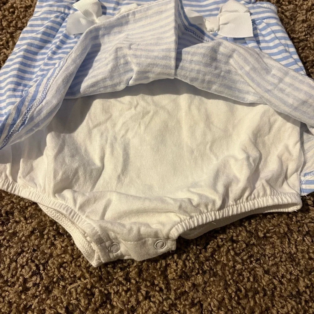 First Impression Set of 2 Dress Rompers Light Blue Striped Watermelon Size 12m